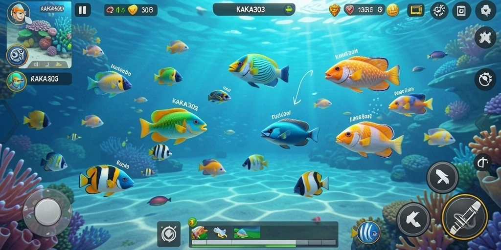 Tampilan gameplay KAKA303 yang mendebarkan saat berburu ikan.